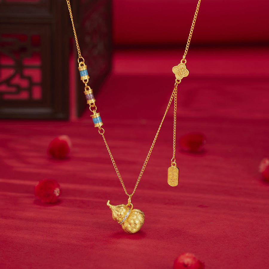 18K Gold-Plated Gourd Pendant Necklace Gold / One Size Apparel and Accessories