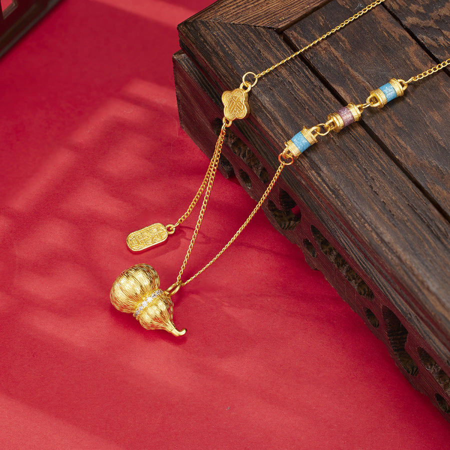 18K Gold-Plated Gourd Pendant Necklace Gold / One Size Apparel and Accessories