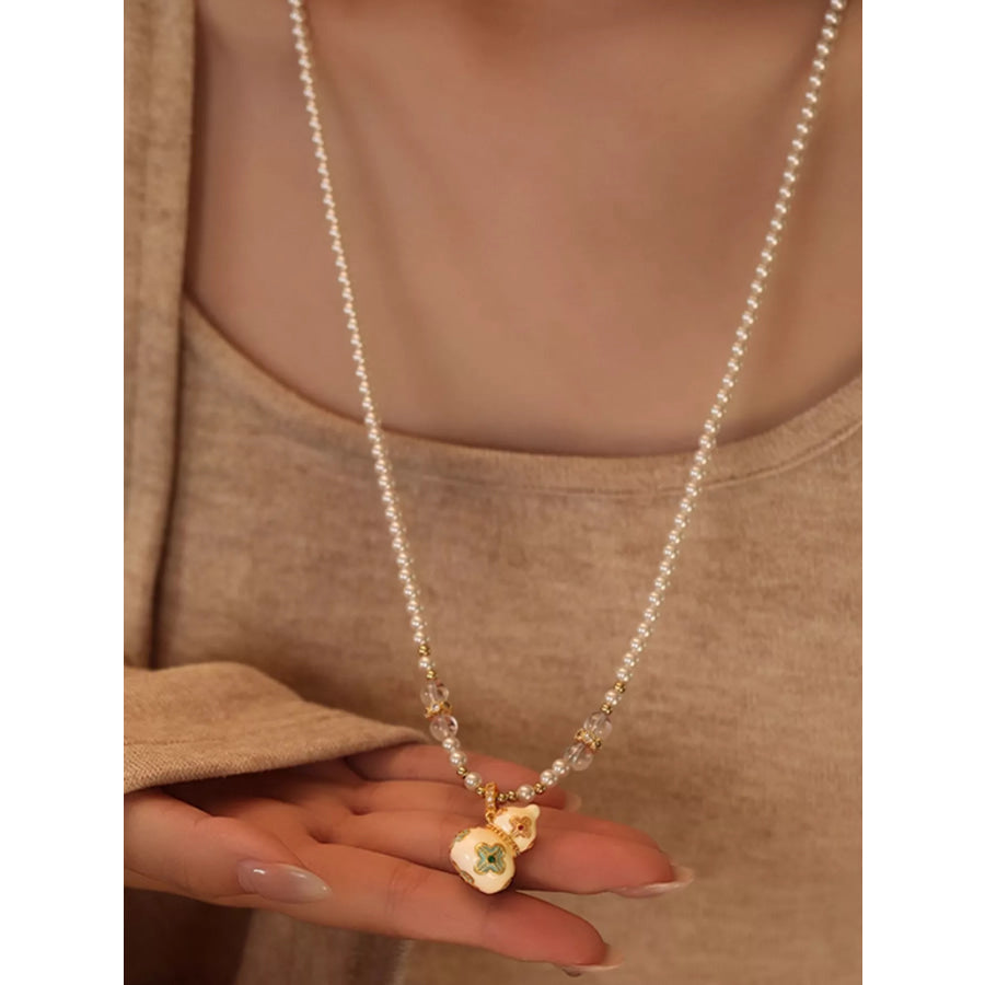 18K Gold-Plated Gourd Pendant Necklace White / One Size Apparel and Accessories