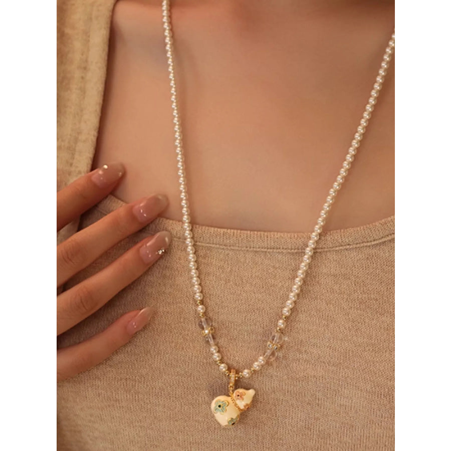 18K Gold-Plated Gourd Pendant Necklace White / One Size Apparel and Accessories