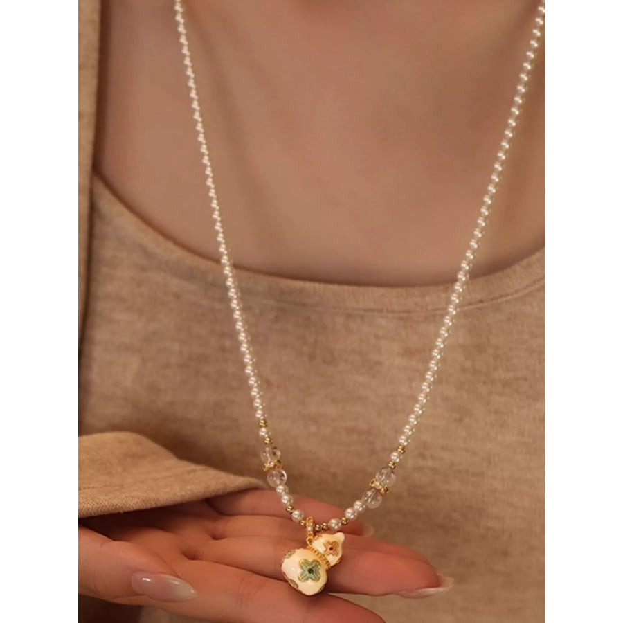 18K Gold-Plated Gourd Pendant Necklace White / One Size Apparel and Accessories