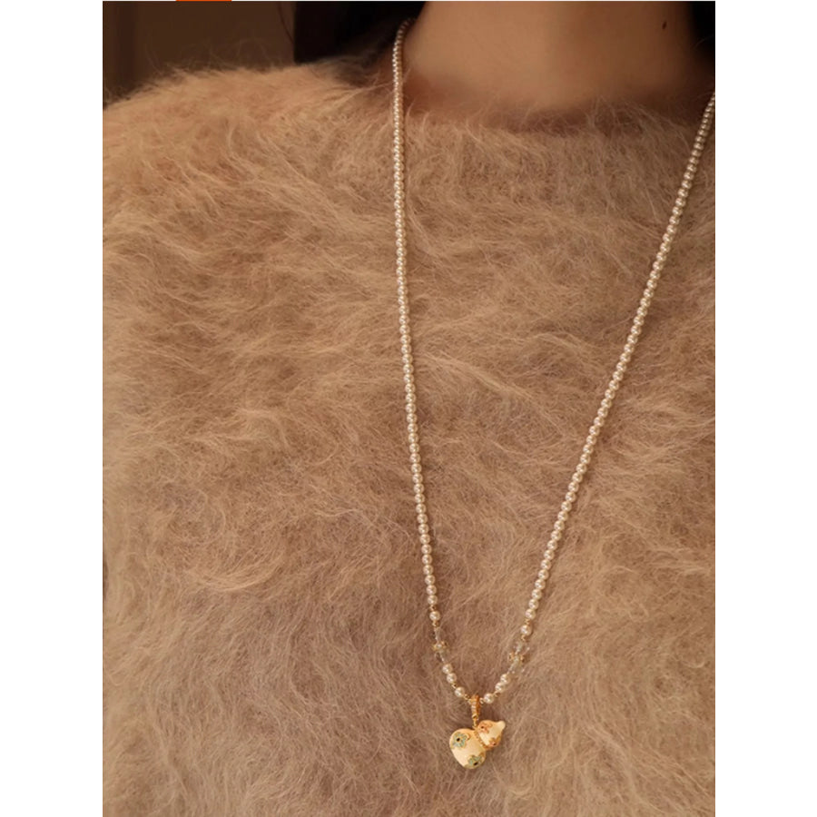 18K Gold-Plated Gourd Pendant Necklace White / One Size Apparel and Accessories