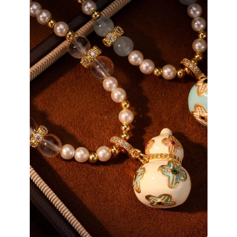 18K Gold-Plated Gourd Pendant Necklace White / One Size Apparel and Accessories