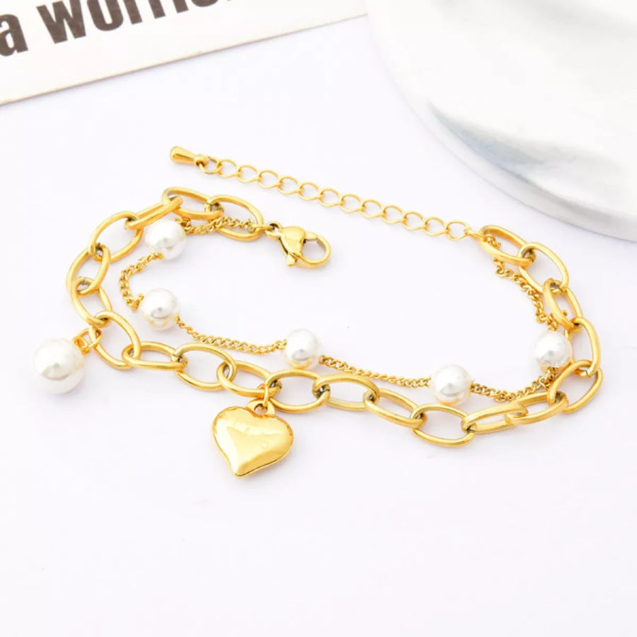 18K Gold-Plated Heart Charm Bracelet Gold / One Size Apparel and Accessories