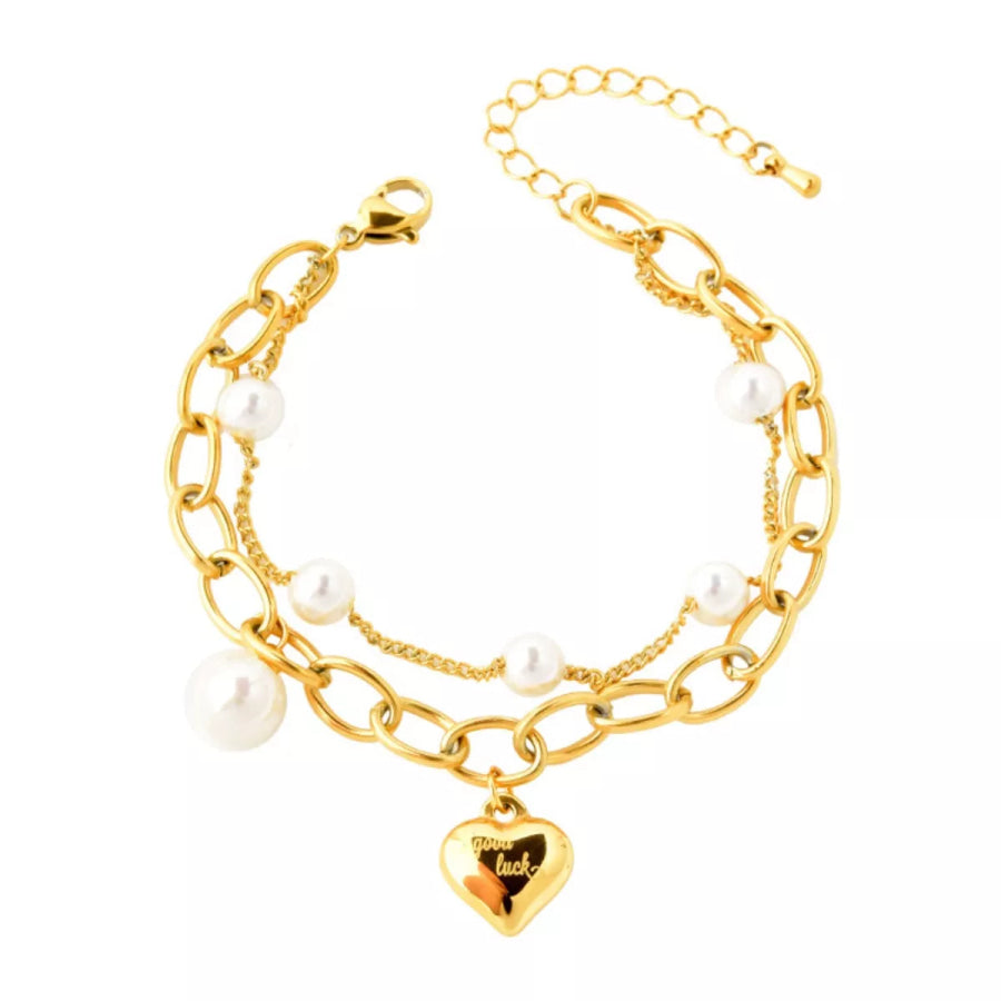 18K Gold-Plated Heart Charm Bracelet Gold / One Size Apparel and Accessories