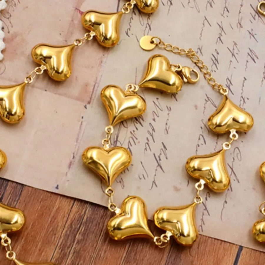 18K Gold-Plated Heart Charm Bracelet Gold / One Size Apparel and Accessories