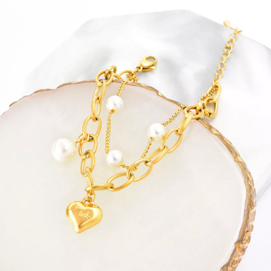 18K Gold-Plated Heart Charm Bracelet Gold / One Size Apparel and Accessories