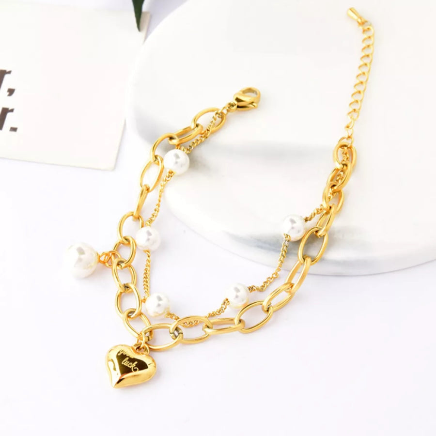 18K Gold-Plated Heart Charm Bracelet Gold / One Size Apparel and Accessories