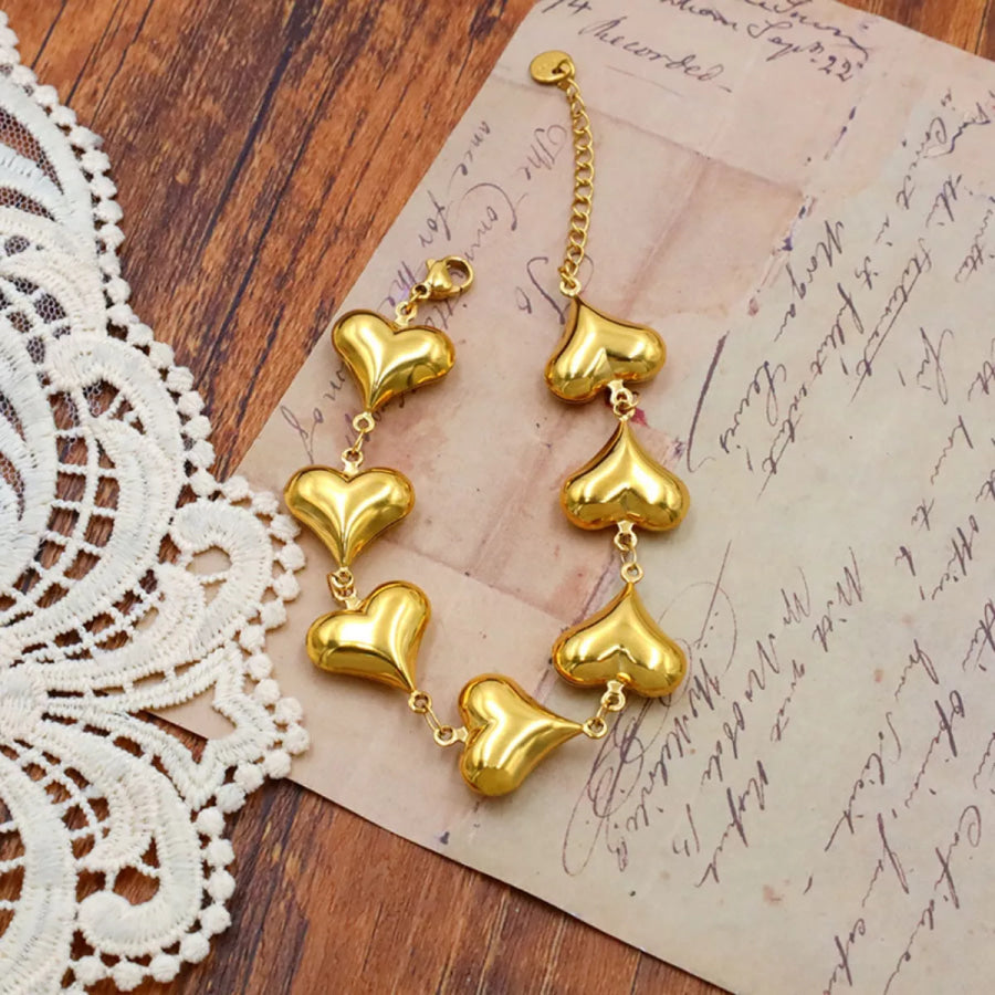 18K Gold-Plated Heart Charm Bracelet Gold / One Size Apparel and Accessories