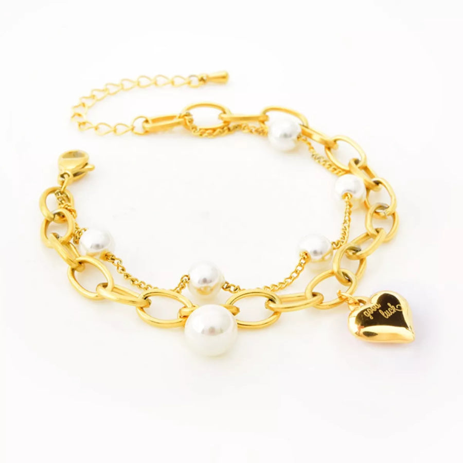 18K Gold-Plated Heart Charm Bracelet Gold / One Size Apparel and Accessories