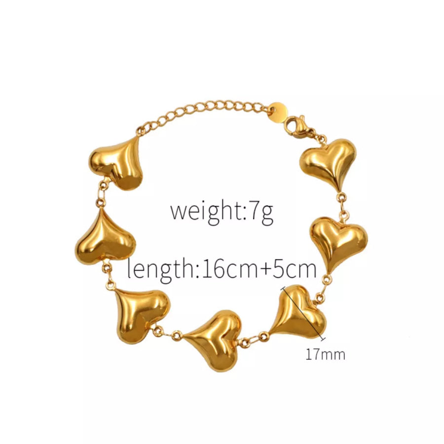 18K Gold-Plated Heart Charm Bracelet Gold / One Size Apparel and Accessories