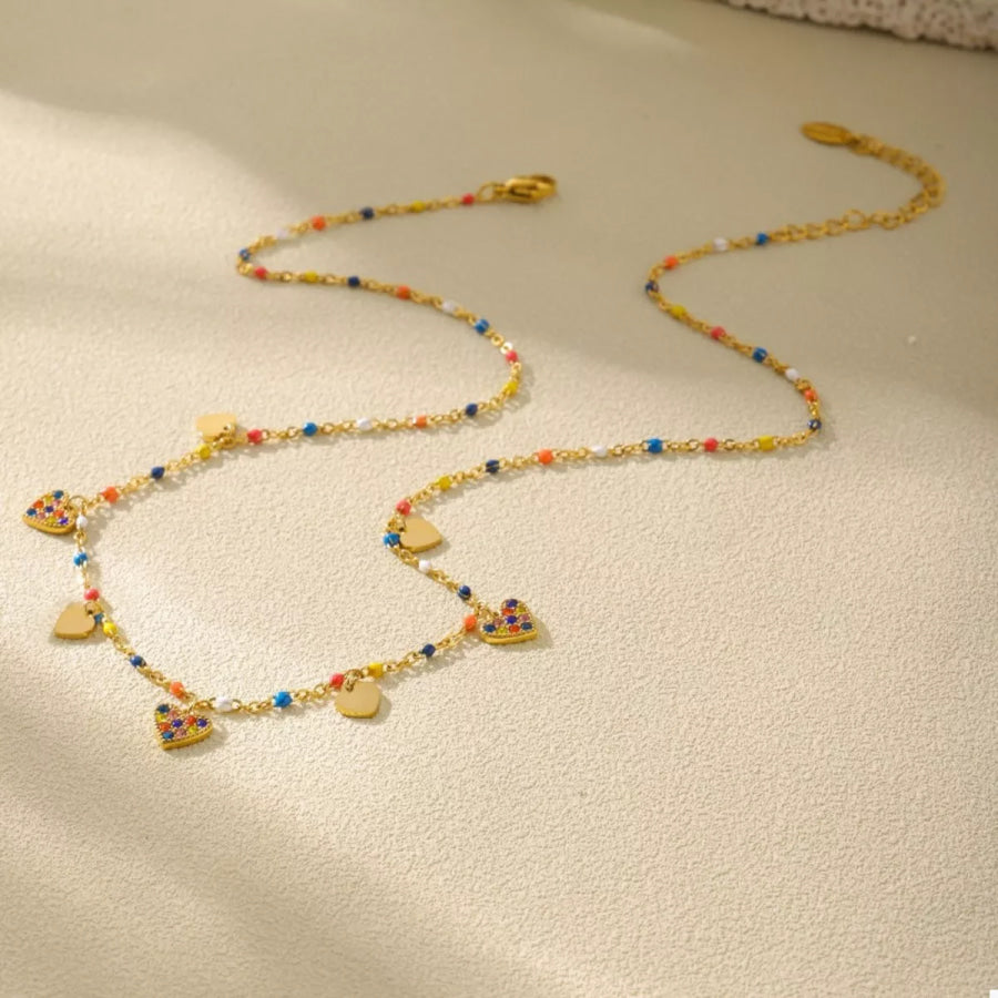 18K Gold-Plated Heart Charm Necklace Gold / One Size Apparel and Accessories