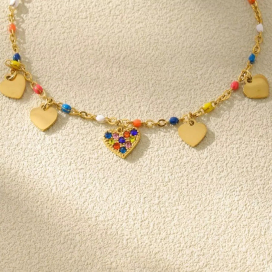 18K Gold-Plated Heart Charm Necklace Gold / One Size Apparel and Accessories