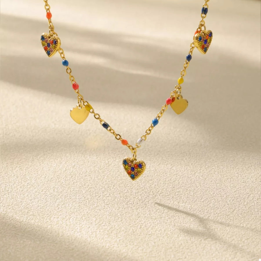 18K Gold-Plated Heart Charm Necklace Gold / One Size Apparel and Accessories