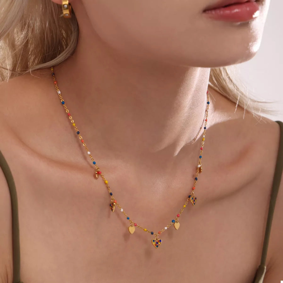 18K Gold-Plated Heart Charm Necklace Gold / One Size Apparel and Accessories