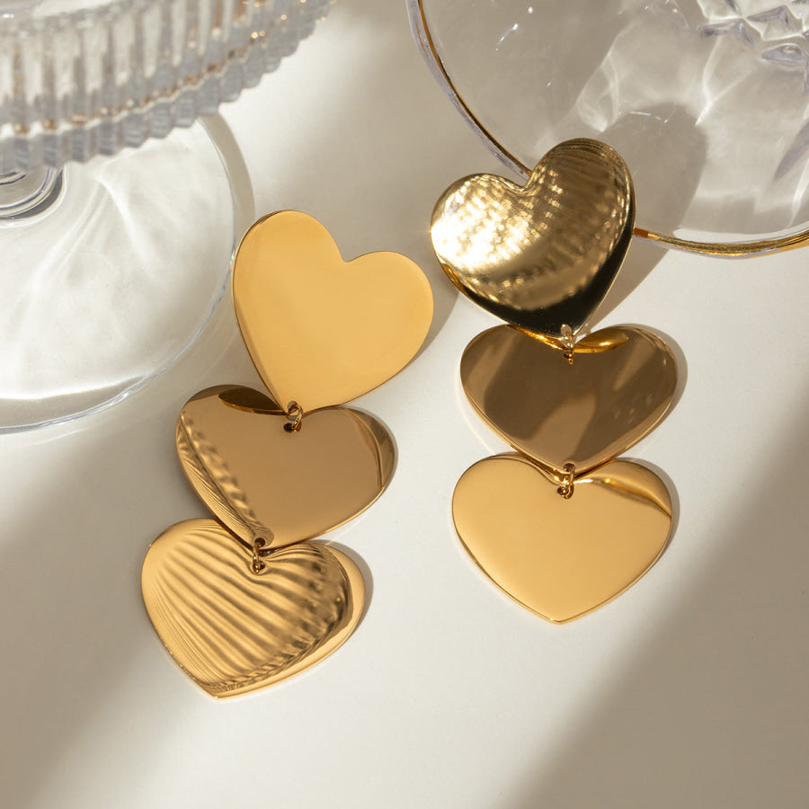 18K Gold-Plated Heart Earrings Gold / One Size Apparel and Accessories