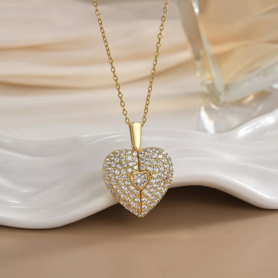 18K Gold-Plated Heart Locket Necklace Gold / ONESIZE Apparel and Accessories