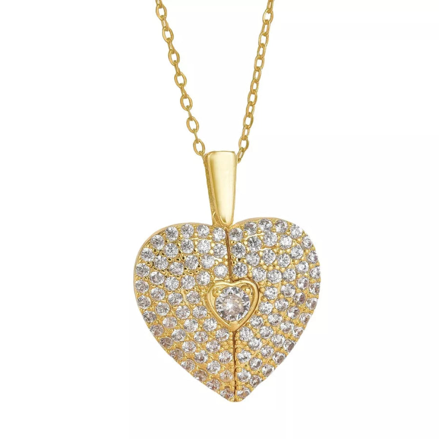 18K Gold-Plated Heart Locket Necklace Gold / ONESIZE Apparel and Accessories