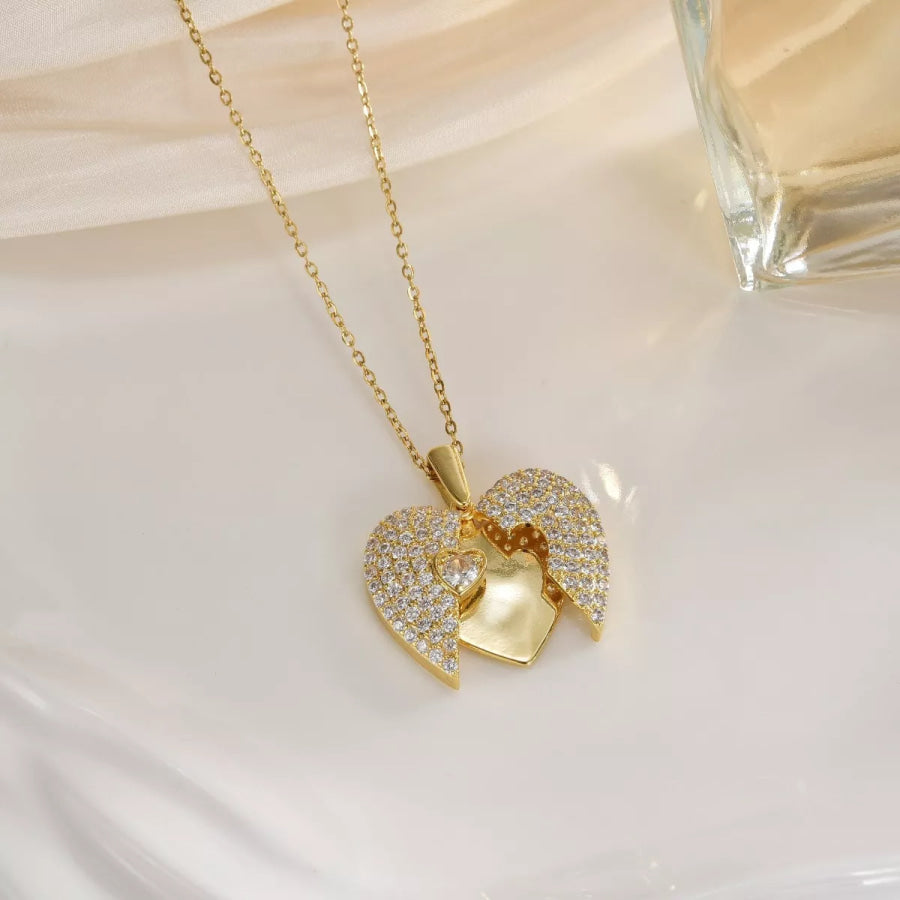 18K Gold-Plated Heart Locket Necklace Gold / ONESIZE Apparel and Accessories
