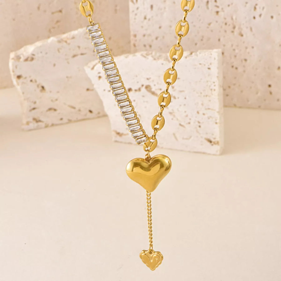 18K Gold-Plated Heart Necklace Gold / One Size Apparel and Accessories