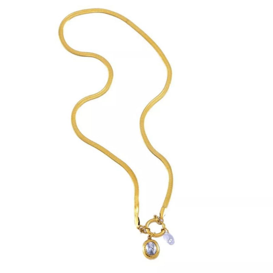 18K Gold-Plated Herringbone Chain Necklace Gold / One Size Apparel and Accessories