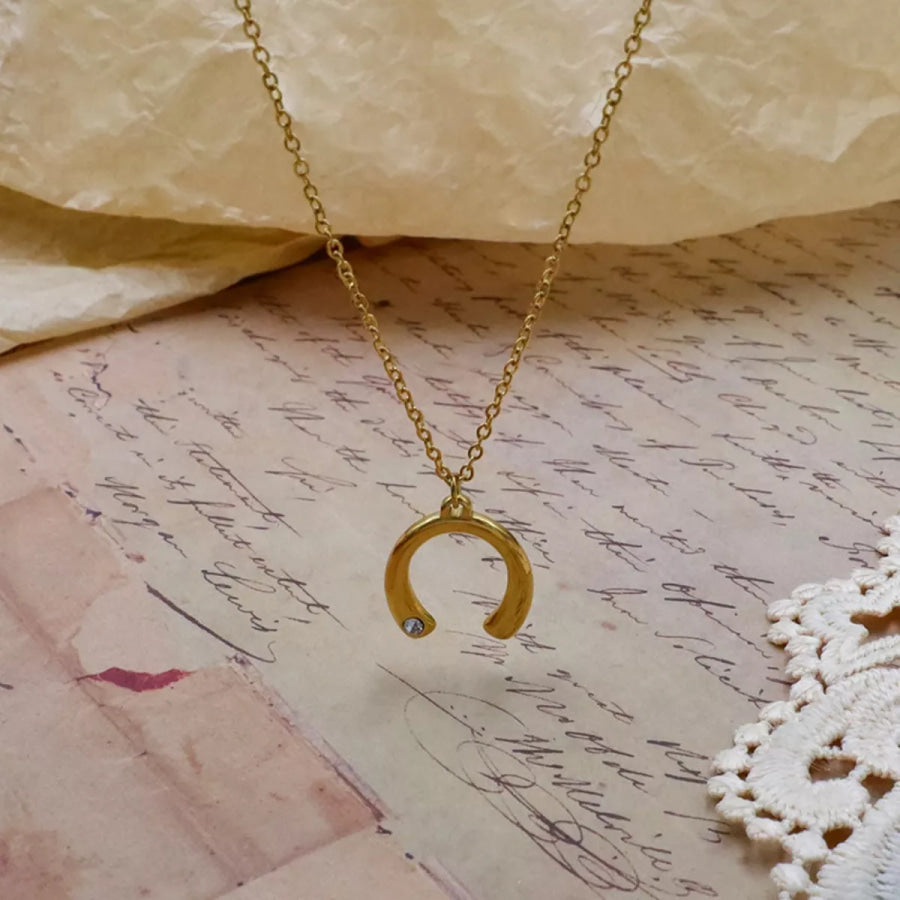 18K Gold-Plated Horseshoe Pendant Necklace Gold / One Size Apparel and Accessories