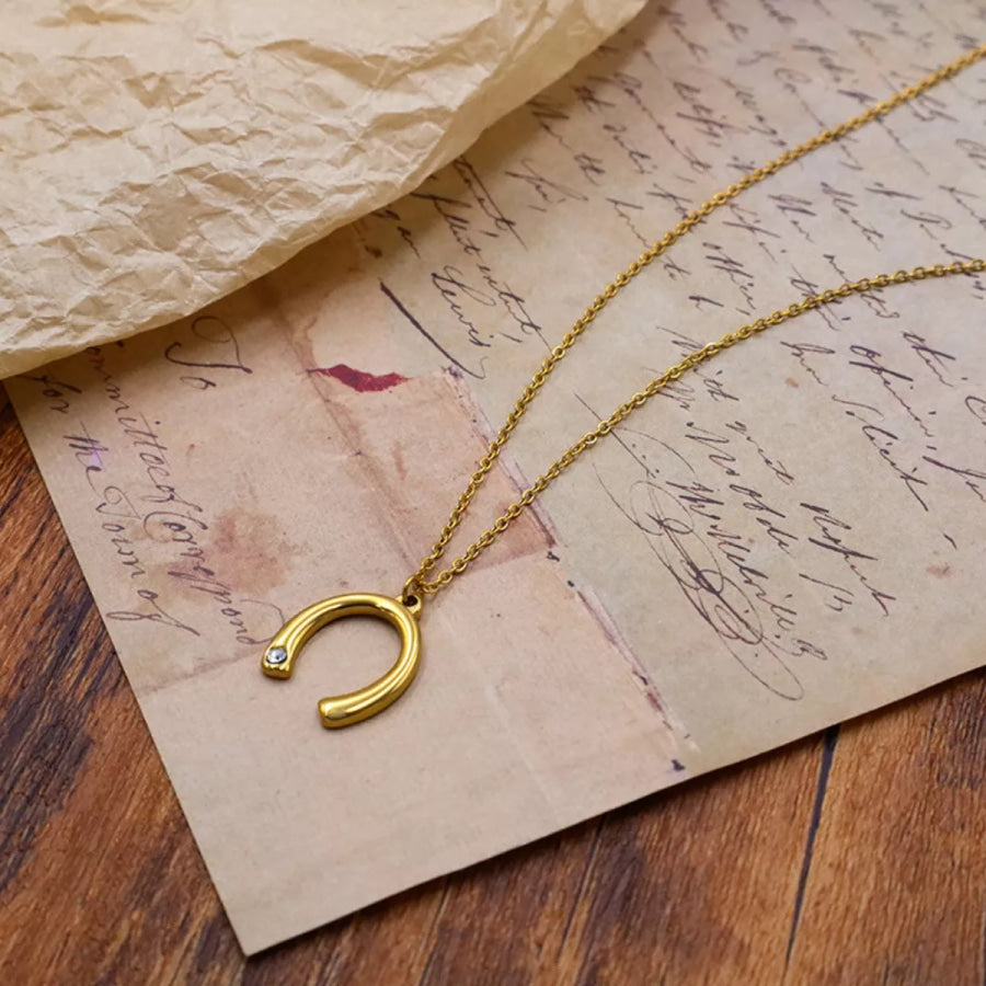 18K Gold-Plated Horseshoe Pendant Necklace Gold / One Size Apparel and Accessories