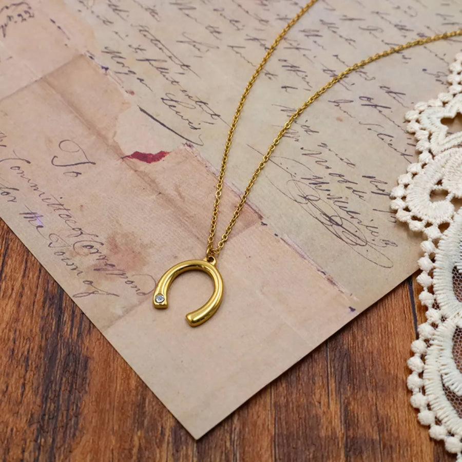 18K Gold-Plated Horseshoe Pendant Necklace Gold / One Size Apparel and Accessories