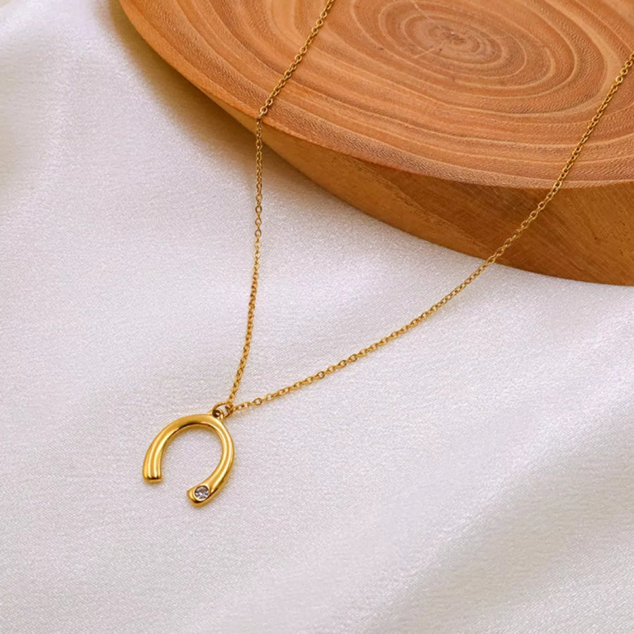 18K Gold-Plated Horseshoe Pendant Necklace Gold / One Size Apparel and Accessories