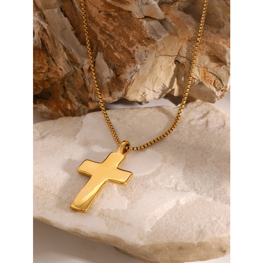 18K Gold-Plated Inlaid Zircon Cross Necklace Gold / One Size Apparel and Accessories