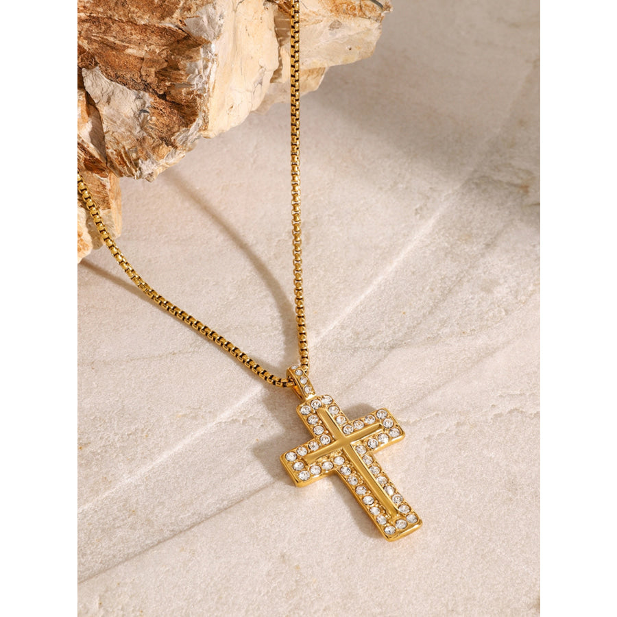 18K Gold-Plated Inlaid Zircon Cross Necklace Gold / One Size Apparel and Accessories