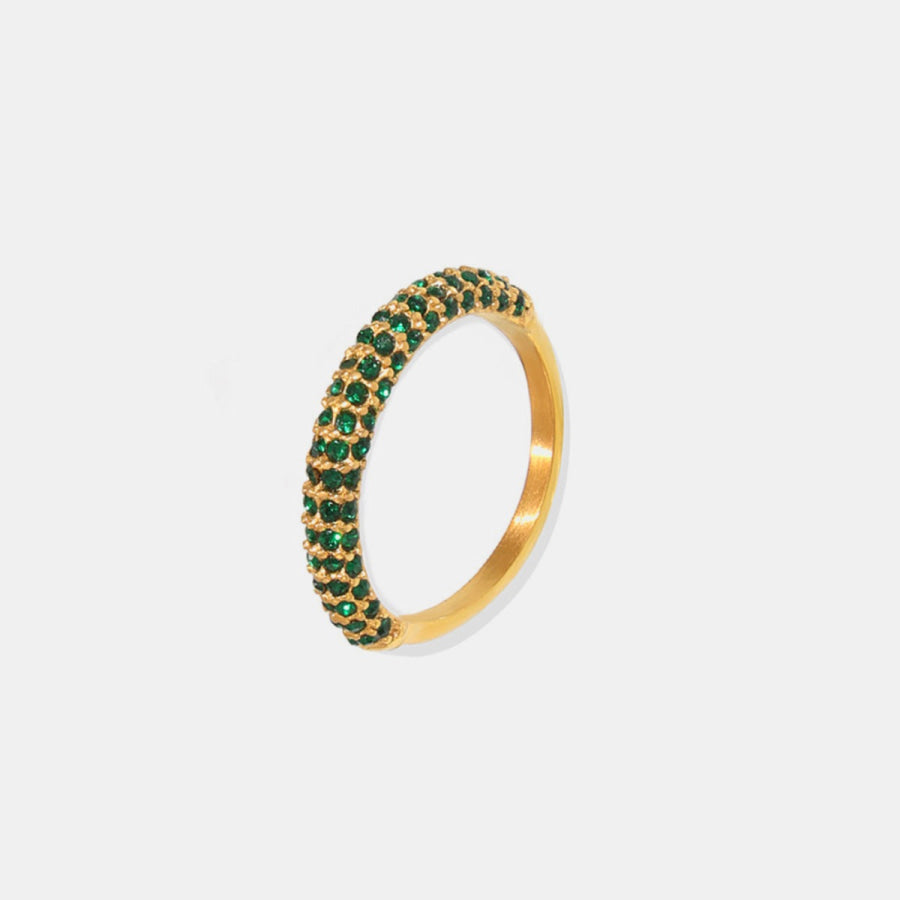 18K Gold-Plated Inlaid Zircon Ring Dark Green / 6 Apparel and Accessories