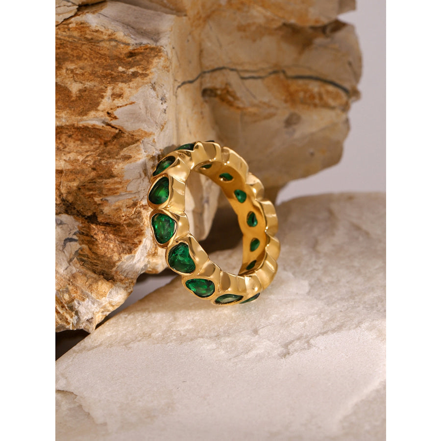 18K Gold-Plated Inlaid Zircon Ring Gold / 7 Apparel and Accessories