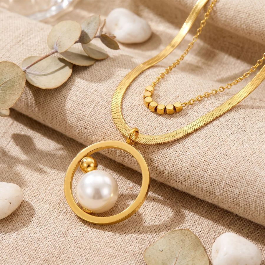 18K Gold-Plated Layered Necklace & Earrings and Ring Jewelry Set Gold / onesize Apparel Accessories