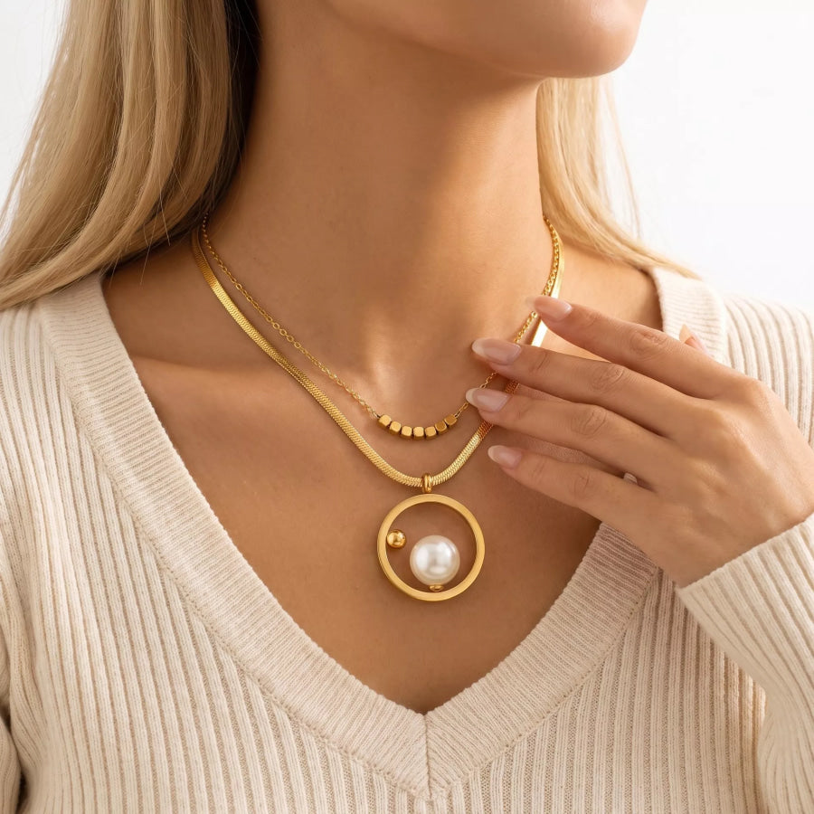 18K Gold-Plated Layered Necklace & Earrings and Ring Jewelry Set Gold / onesize Apparel Accessories