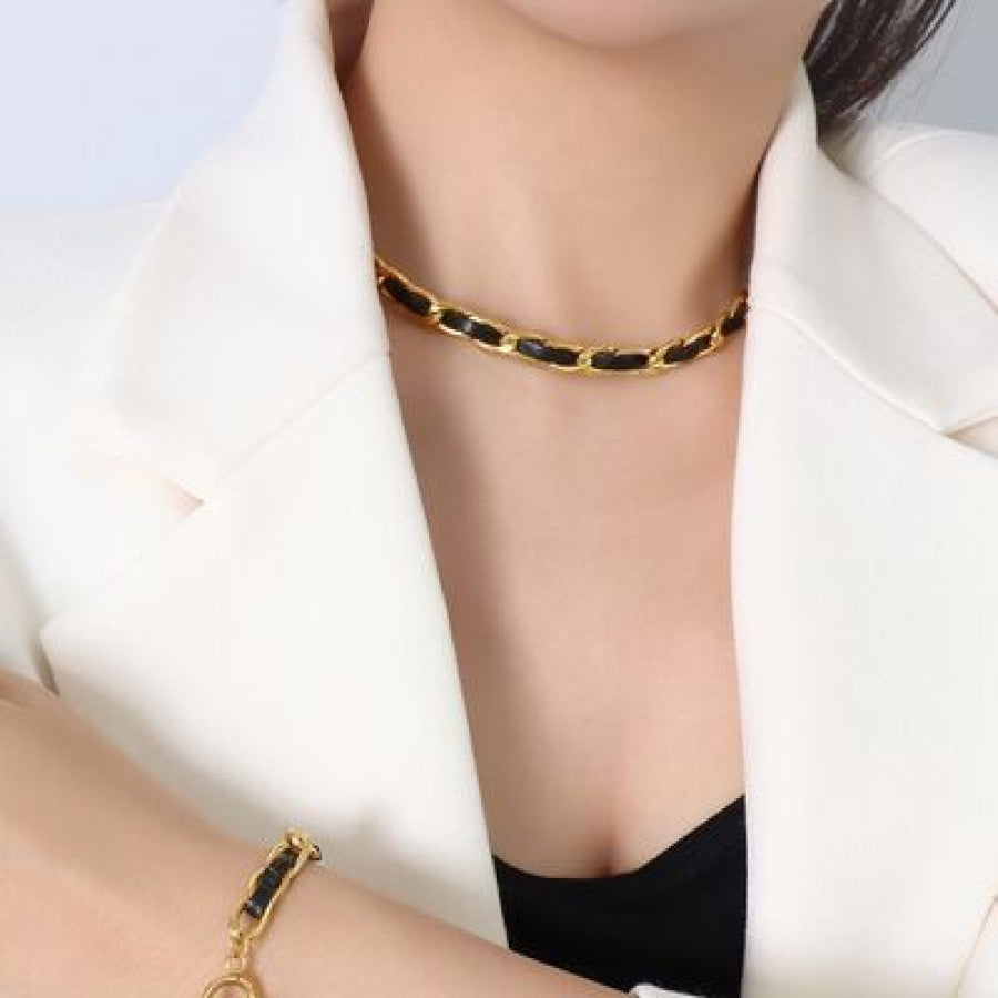18K Gold - Plated Leather Chain Necklace Apparel and Accessories