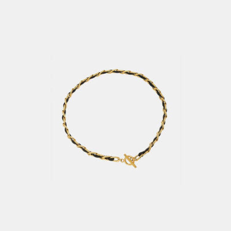 18K Gold - Plated Leather Chain Necklace Gold / One Size Apparel and Accessories