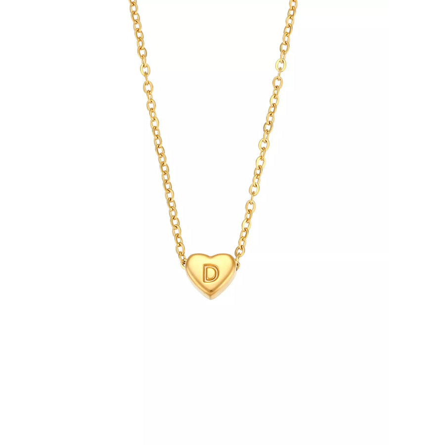 18K Gold-Plated Letter Heart Necklace D / onesize Apparel and Accessories