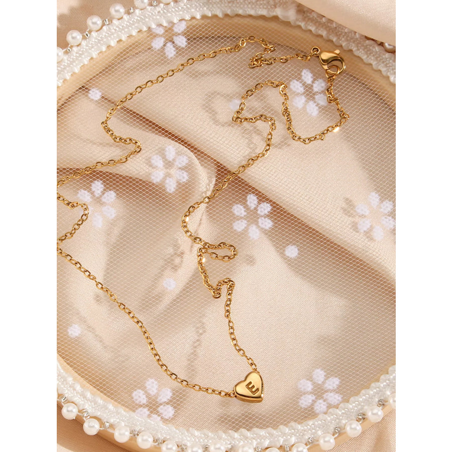 18K Gold-Plated Letter Heart Necklace E / onesize Apparel and Accessories