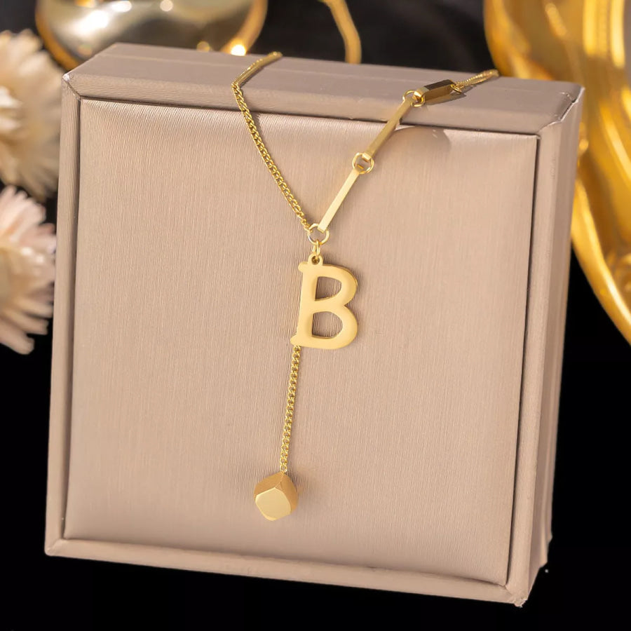 18K Gold-Plated Letter Pendant Necklace Style B / onesize Apparel and Accessories