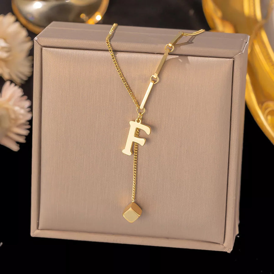 18K Gold-Plated Letter Pendant Necklace Style F / onesize Apparel and Accessories