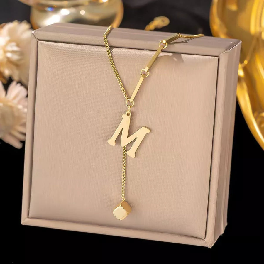 18K Gold-Plated Letter Pendant Necklace Style M / onesize Apparel and Accessories