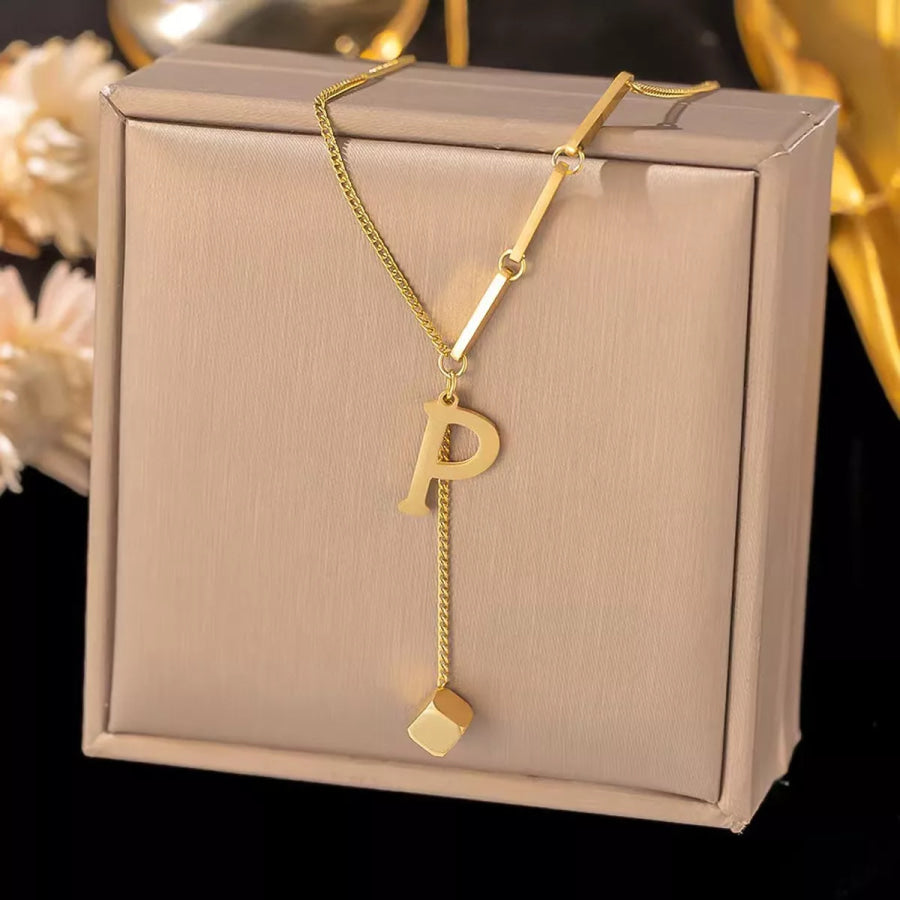 18K Gold-Plated Letter Pendant Necklace Style P / onesize Apparel and Accessories