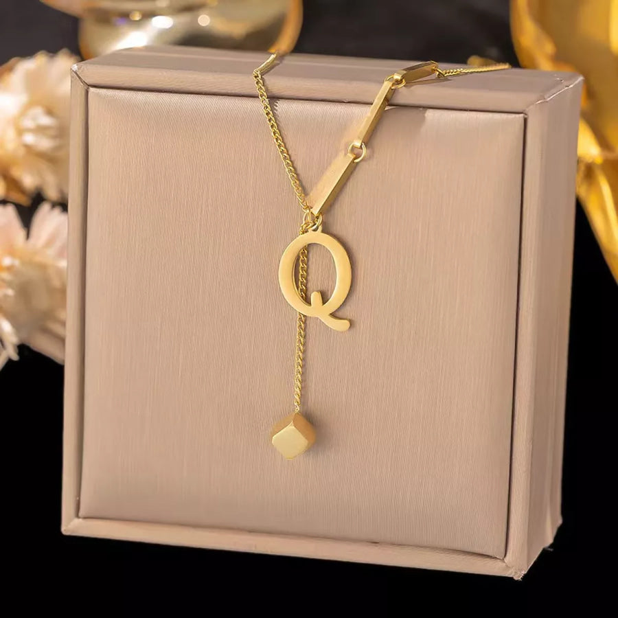 18K Gold-Plated Letter Pendant Necklace Style Q / onesize Apparel and Accessories