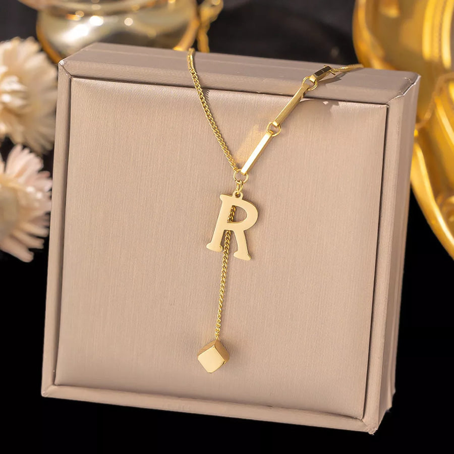 18K Gold-Plated Letter Pendant Necklace Style R / onesize Apparel and Accessories