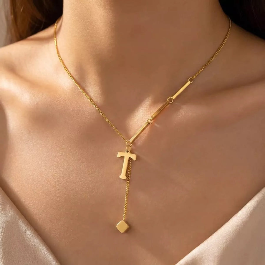 18K Gold-Plated Letter Pendant Necklace Style T / onesize Apparel and Accessories