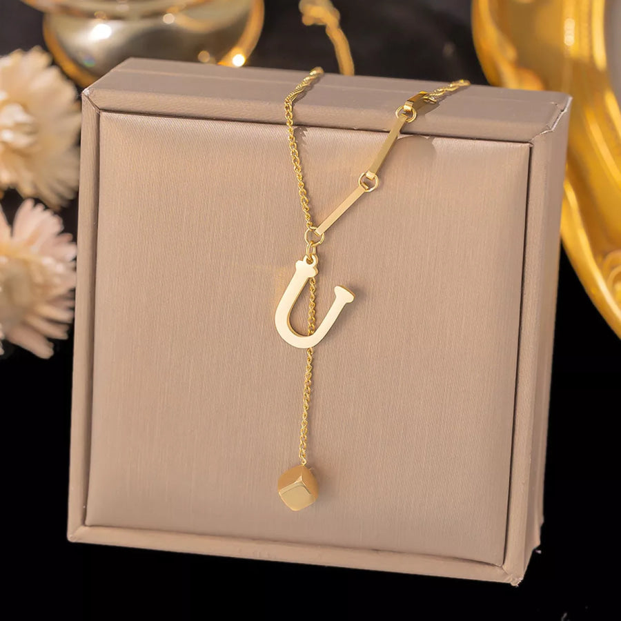 18K Gold-Plated Letter Pendant Necklace Style U / onesize Apparel and Accessories