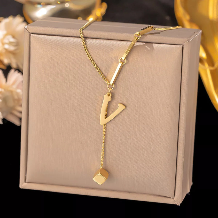 18K Gold-Plated Letter Pendant Necklace Style V / onesize Apparel and Accessories