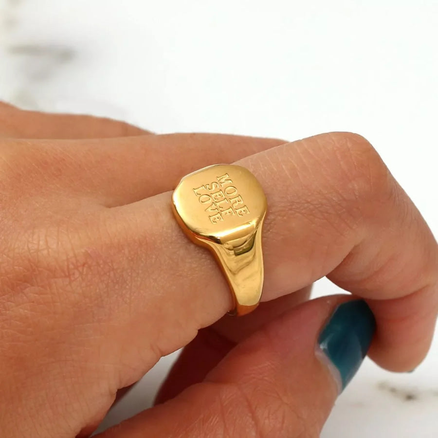 18K Gold-Plated Letter Signet Ring Style A / 6 Apparel and Accessories