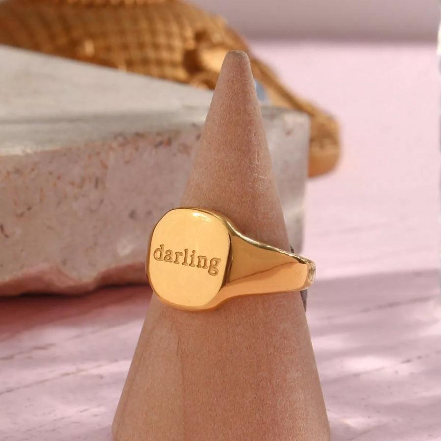 18K Gold-Plated Letter Signet Ring Style B / 6 Apparel and Accessories